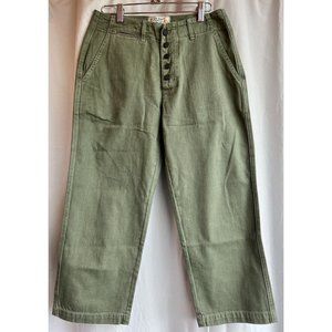 Free People x Sandrine Rose Button Fly Army Green Crop Pants Medium R1034-D039